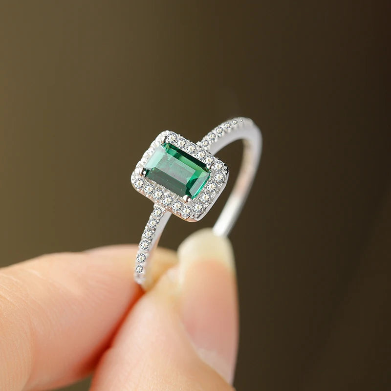 Rectangular Zircon Emerald Ring - S925 Sterling Silver