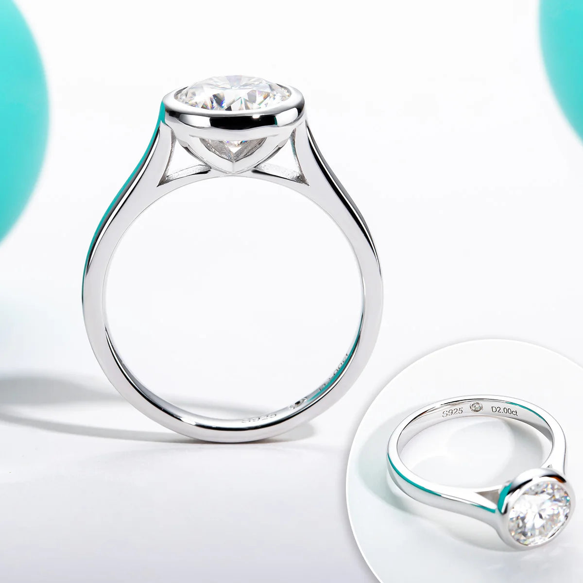 Moissanite Bezel Engagement Wedding Ring