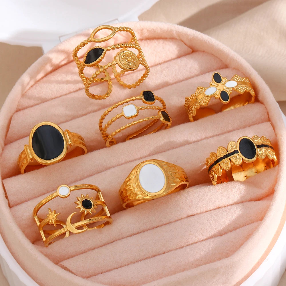 Gold-Plated Enamel Adjustable Statement Ring