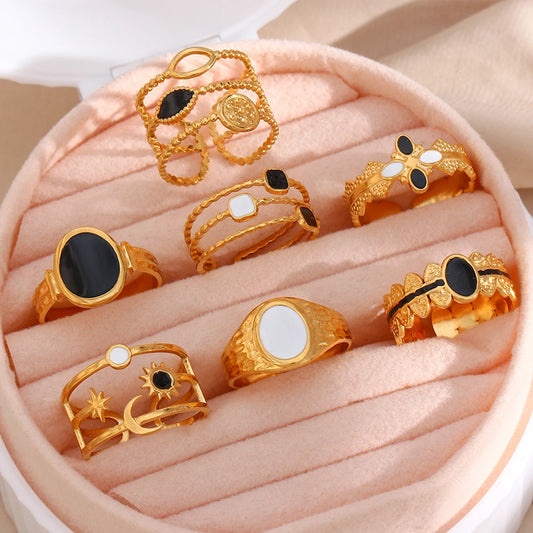 Gold-Plated Enamel Adjustable Statement Ring