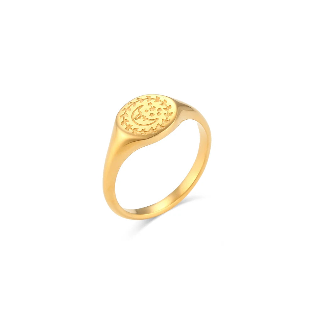 Gold Plated Moon Signet Ring