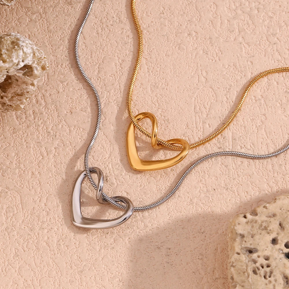 18K Gold Plated Heart Pendant Necklace with Thin Snake Chain