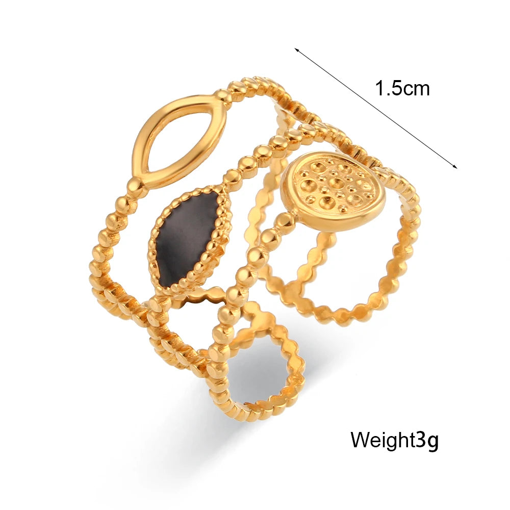 Gold-Plated Enamel Adjustable Statement Ring