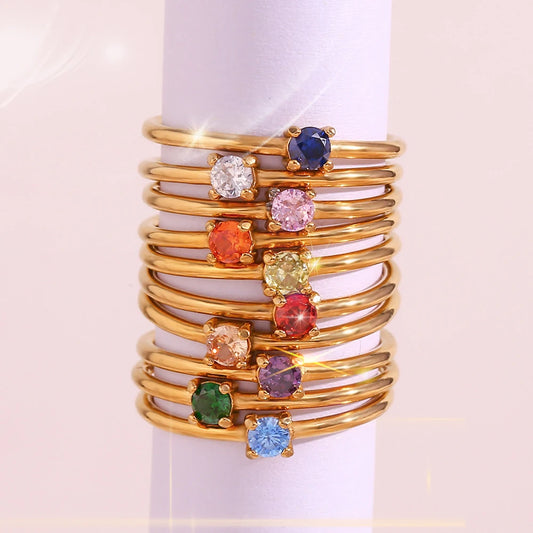 Gold Plated CZ Birthstone Rings