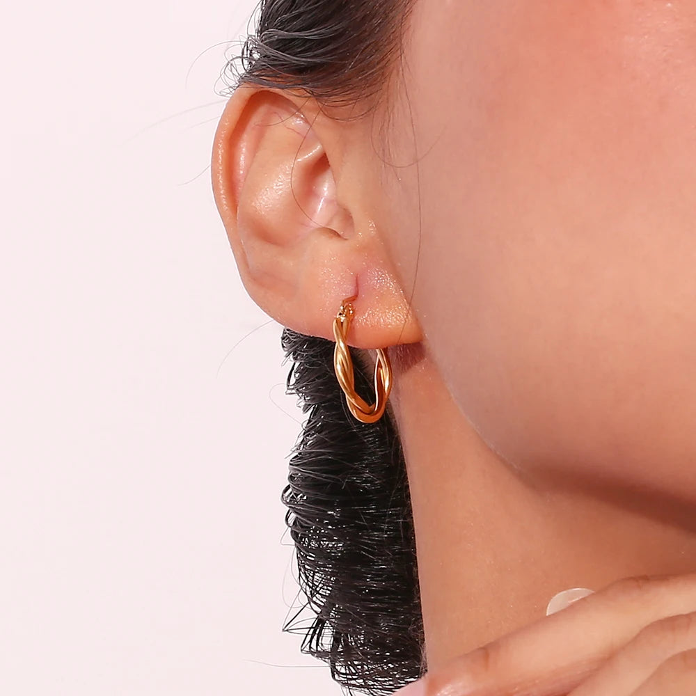 18K Gold Plated Thin Twists Hoop Earrings