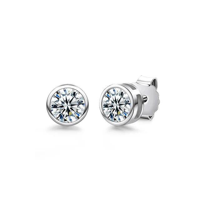 Bezel 0.5 Carat D Color Moissanite Diamond Stud Earrings