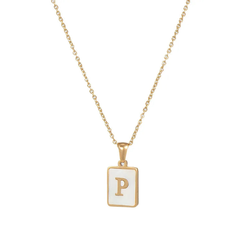 Mother of Pearl Shell and Gold Plated Initial Necklace