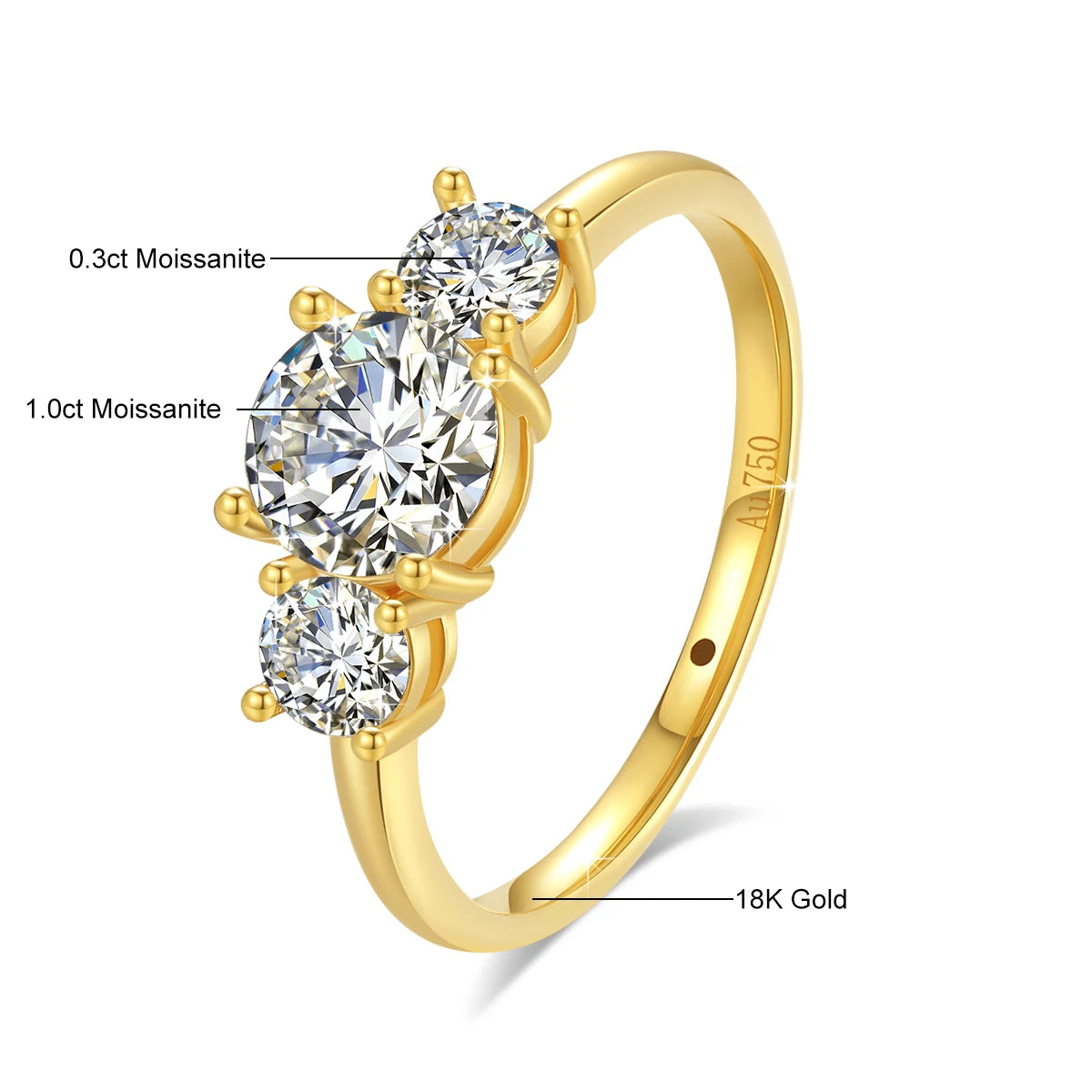 3 Stone Moissanite Ring -18k Gold