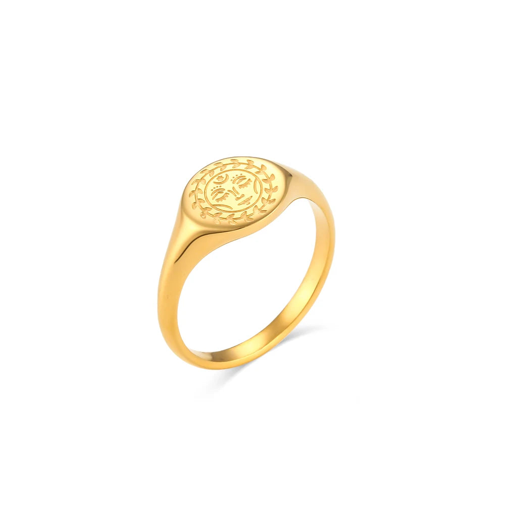 Gold Plated Moon Signet Ring