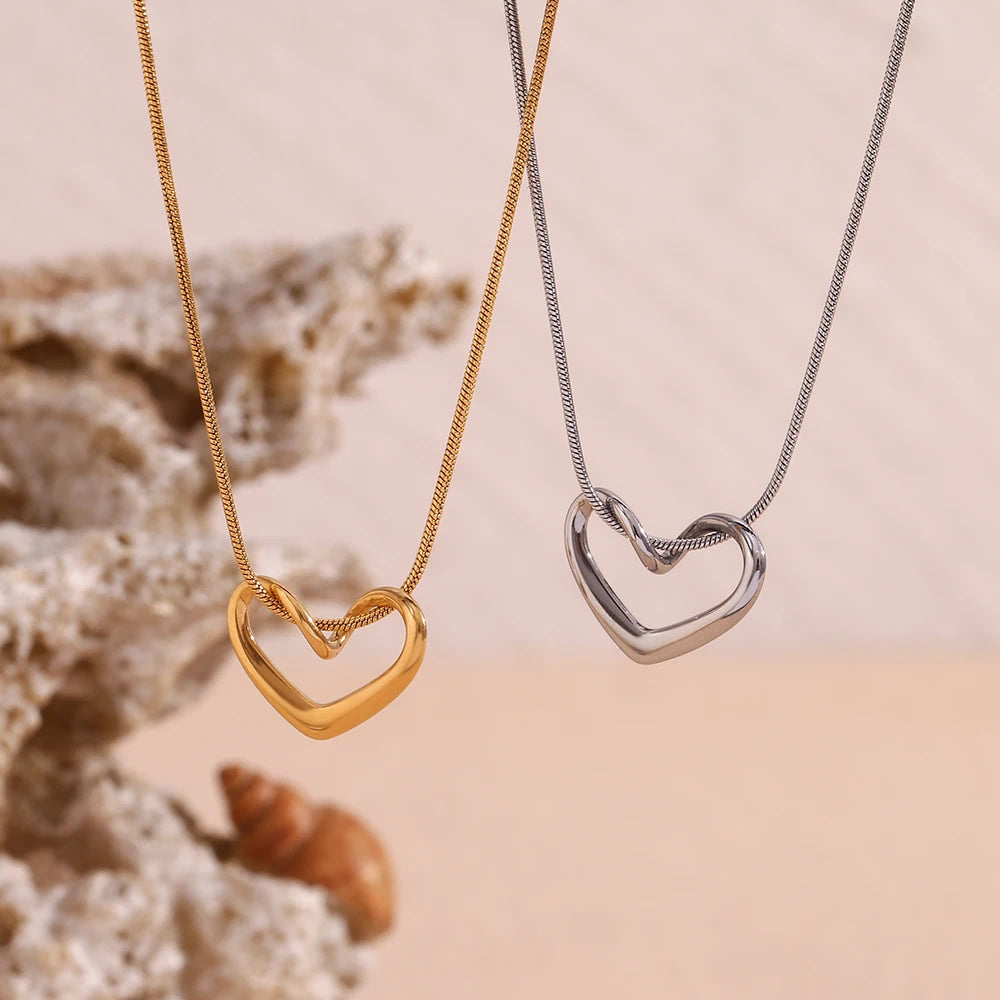 18K Gold Plated Heart Pendant Necklace with Thin Snake Chain