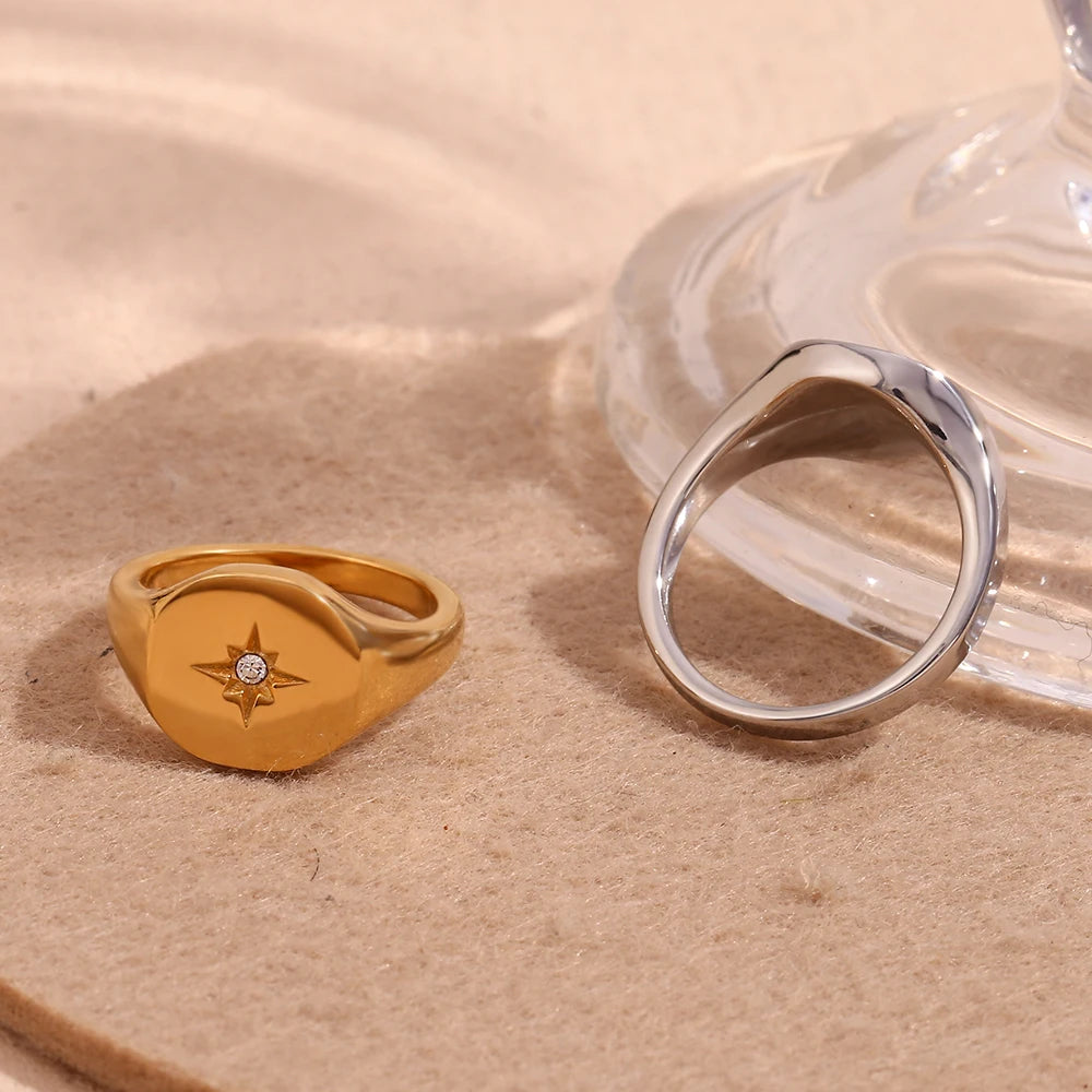 18K Gold Plated Star Seal Ring