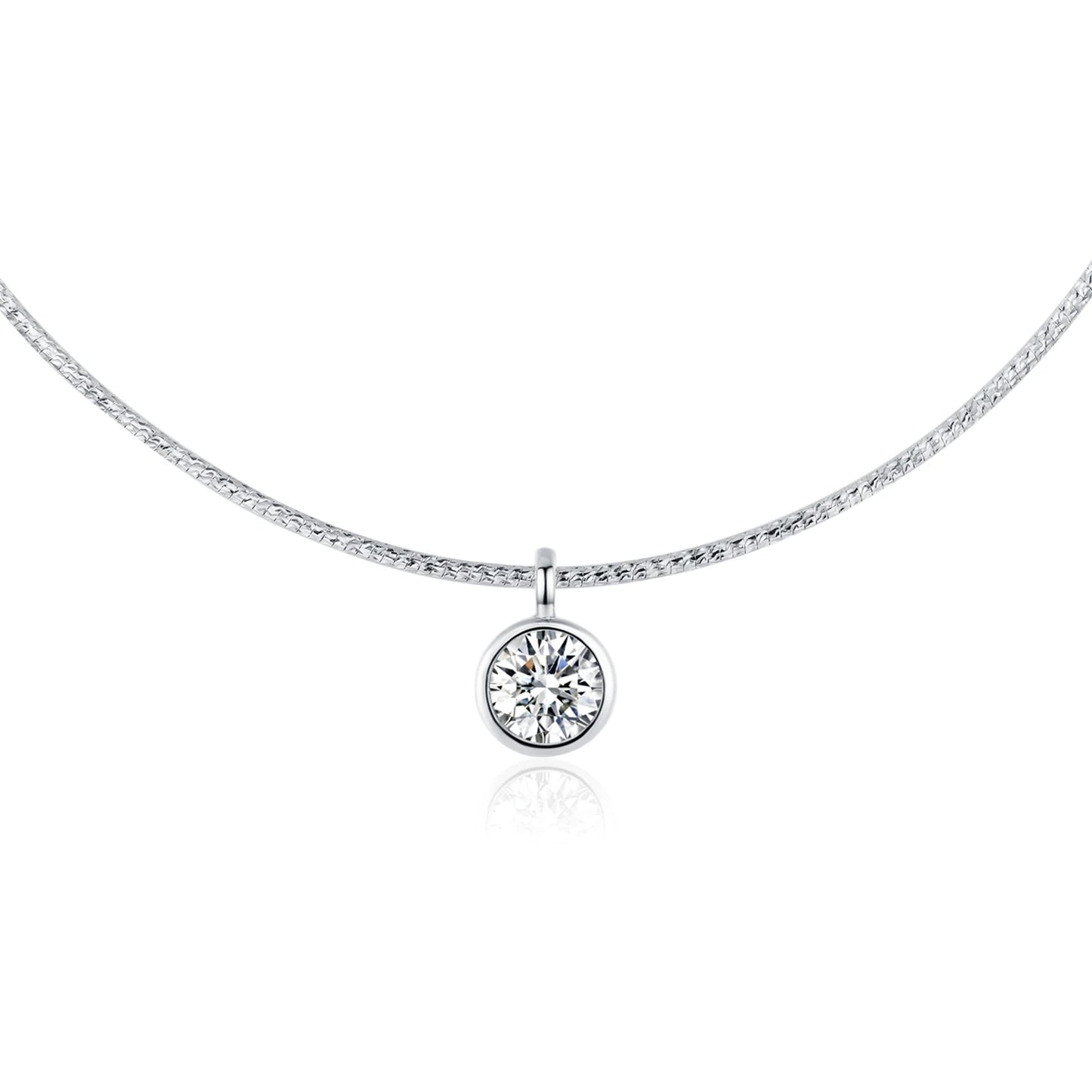 Bezel CZ Choker with Snake Chain - 925 Sterling Silver