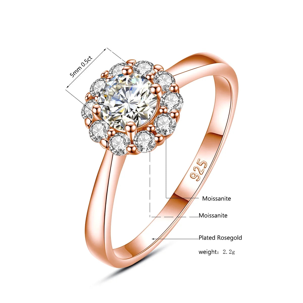 0.5 CT Moissanite Flower Ring - Gold Plated