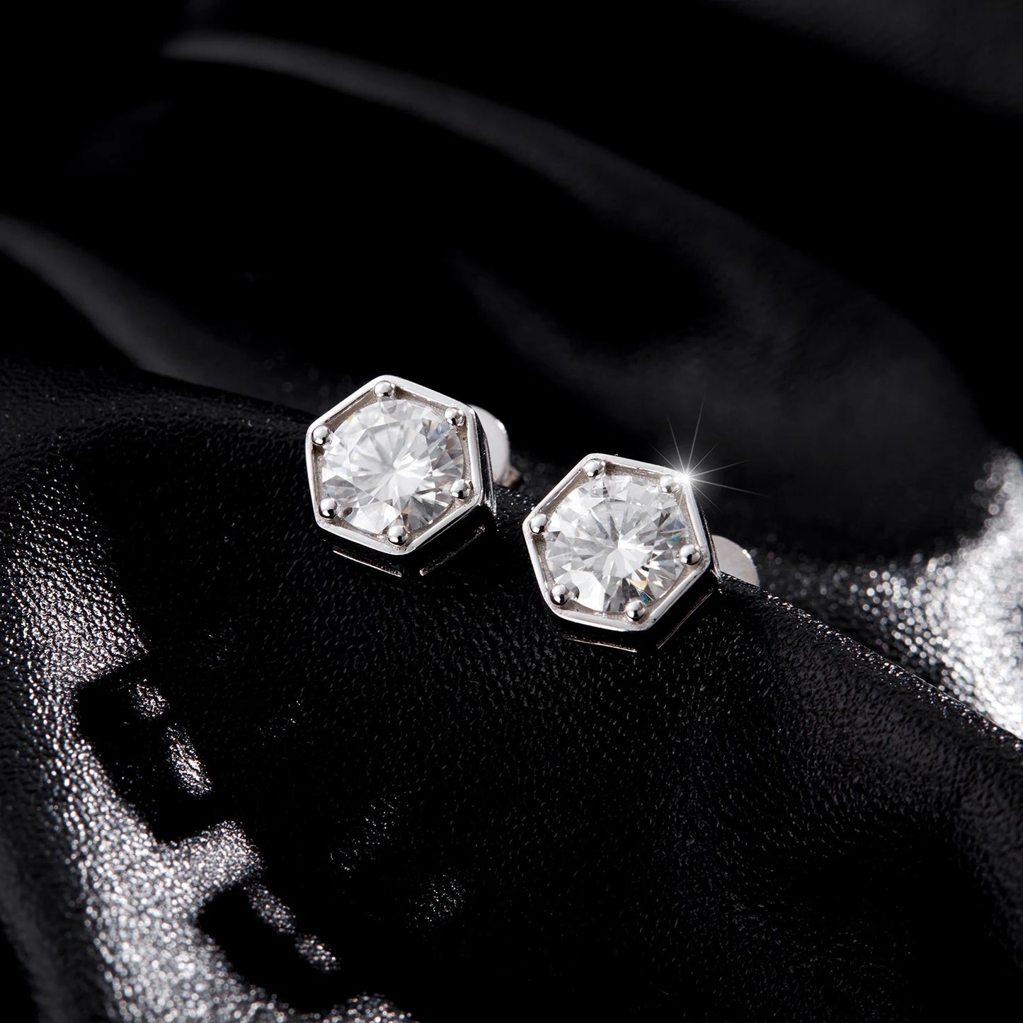 1CT Hexagon Moissanite Earrings - 925 Sterling Silver