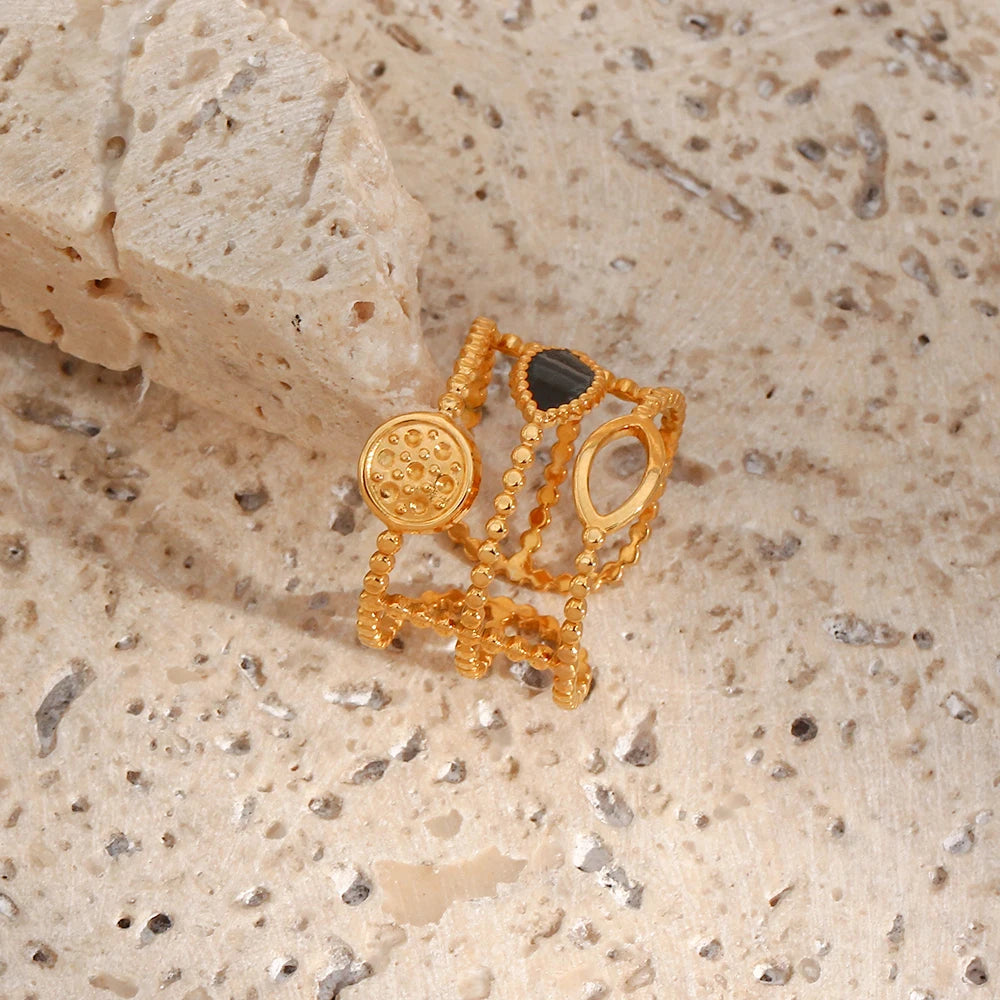 Gold-Plated Enamel Adjustable Statement Ring