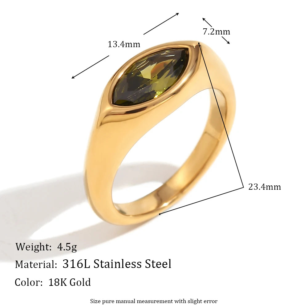 18K Gold Plated Horse Eye Zircon Seal Ring