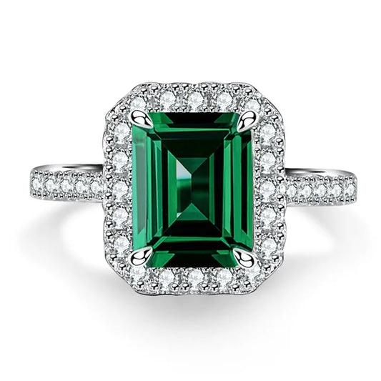 3CT Emerald Ring - 925 Sterling Silver