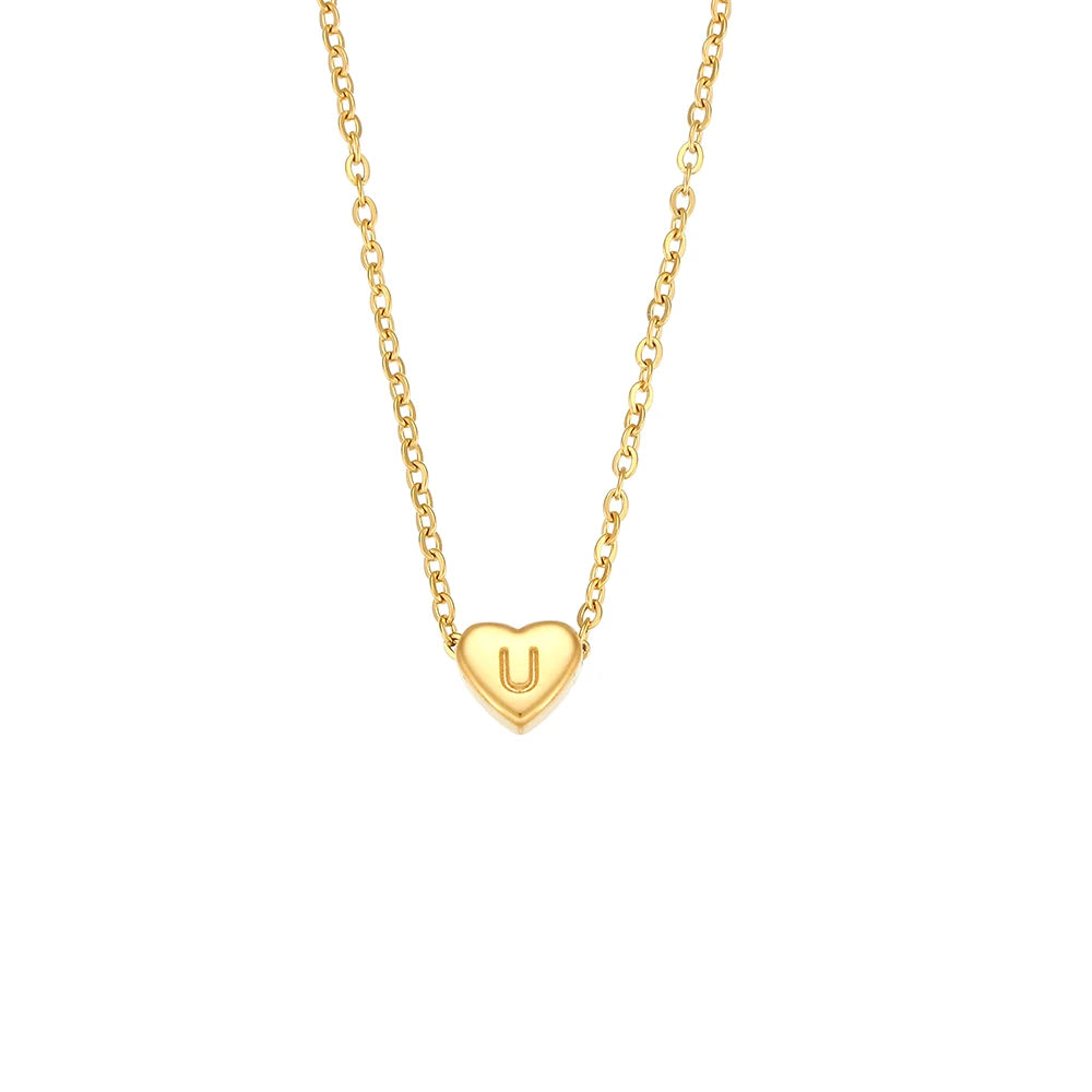 18k Gold Plated Mini Heart Letter Pendant Necklace