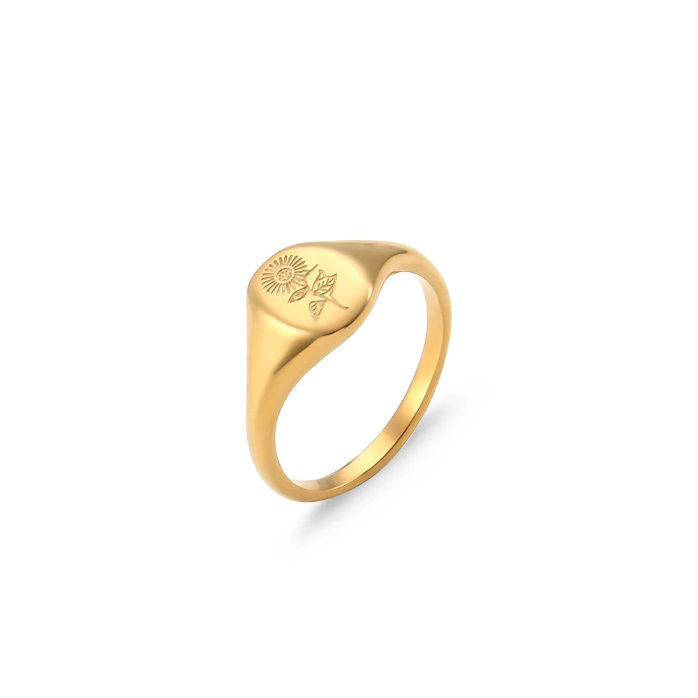 18k Gold Plated Flower Signet Ring