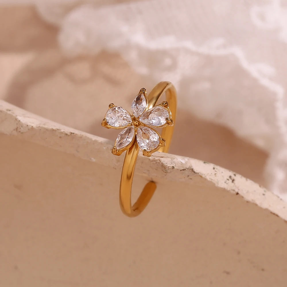 18K Gold Plated Zircon Flower Ring