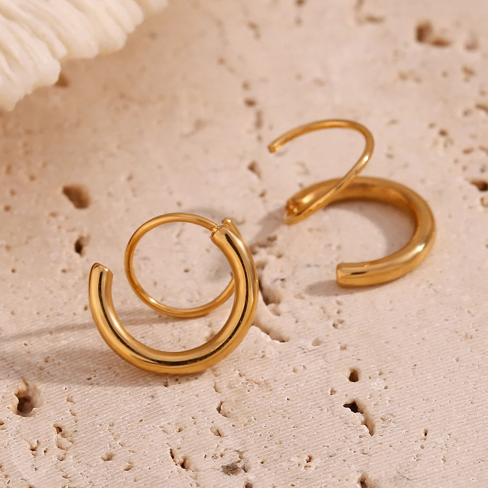 18K Gold Plated Double Layer Hoop Earrings