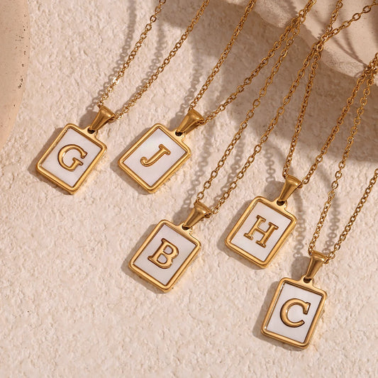 Mother of Pearl Shell and Gold Plated Initial Necklace