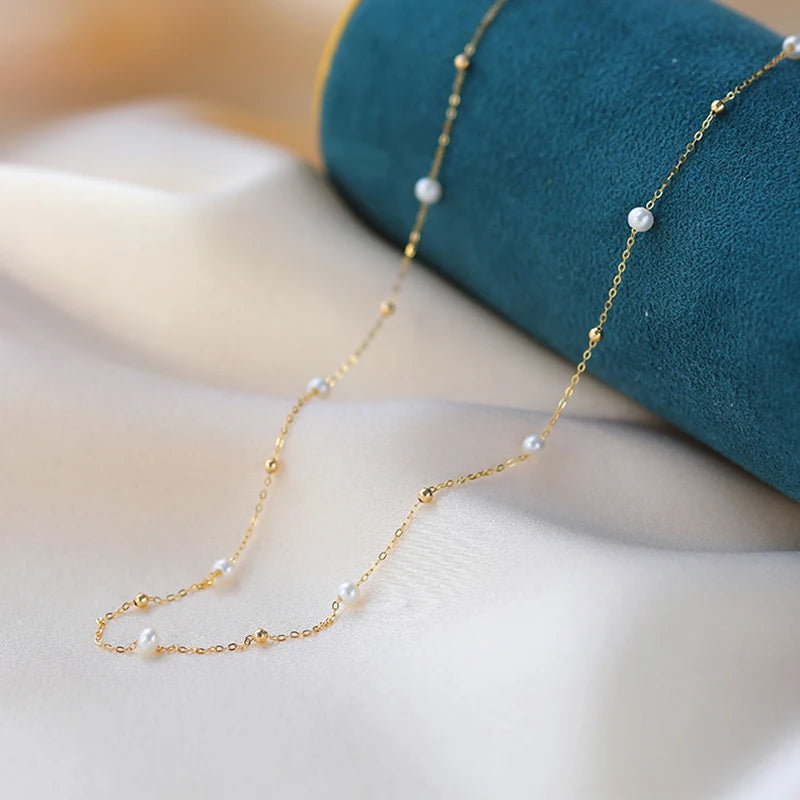 Real 18K Gold Natural Freshwater Pearl Necklace