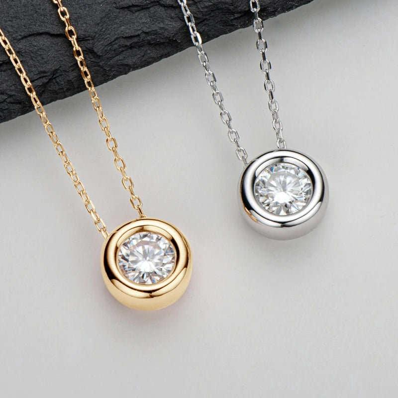 Bezel Moissanite Stud Earrings and Pendant Necklace