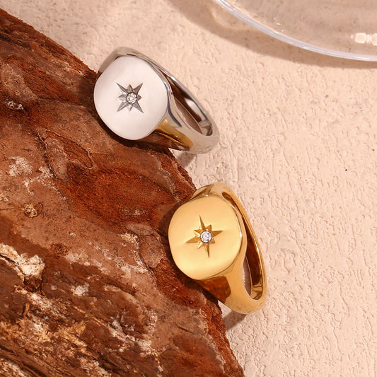 18K Gold Plated Star Seal Ring