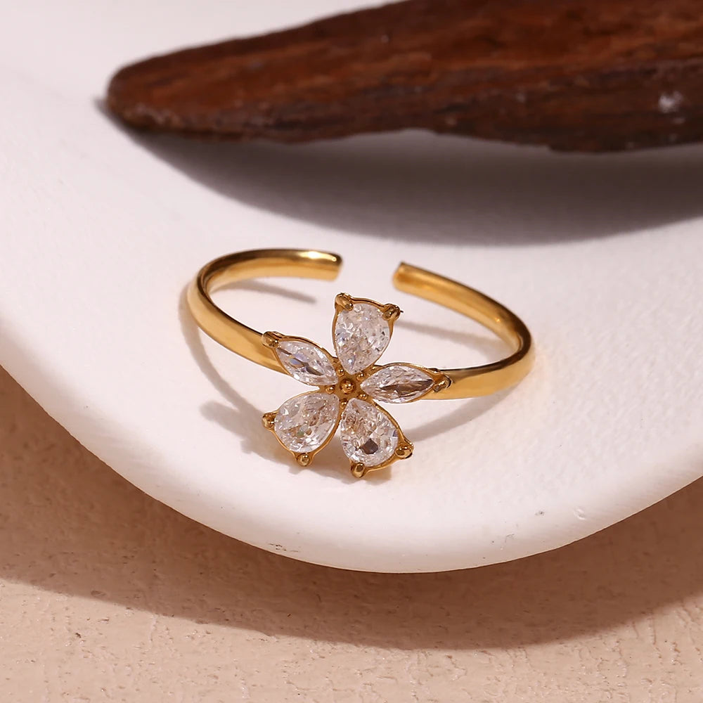 18K Gold Plated Zircon Flower Ring