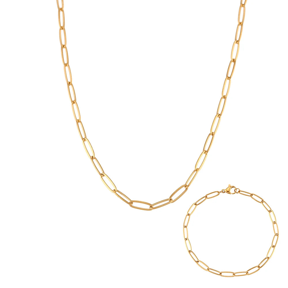 18K Gold Plated Paper Clip Chain Necklaces and Bracelet