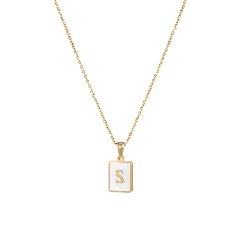 Mother of Pearl Shell and Gold Plated Initial Necklace