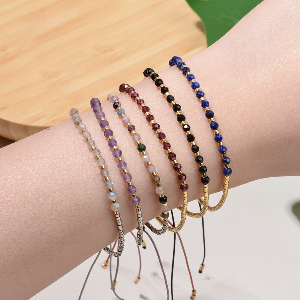 Natural Gemstone Bracelet - Amethyst, Garnet, Tourmaline, Black Spinel, Lapis, Labradorite