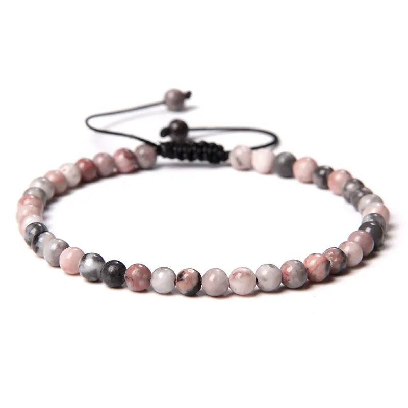 Adjustable 4MM Stone Beads Bracelet - Natural Agates