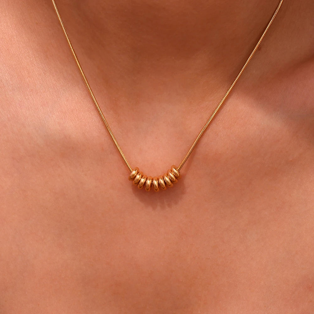 18K Gold Plated Snake Chain Beads Pendant Necklace