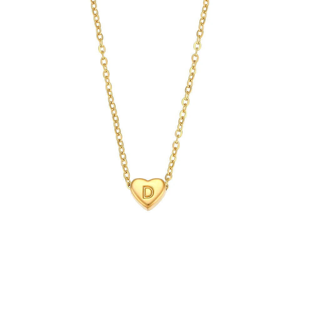 18k Gold Plated Mini Heart Letter Pendant Necklace