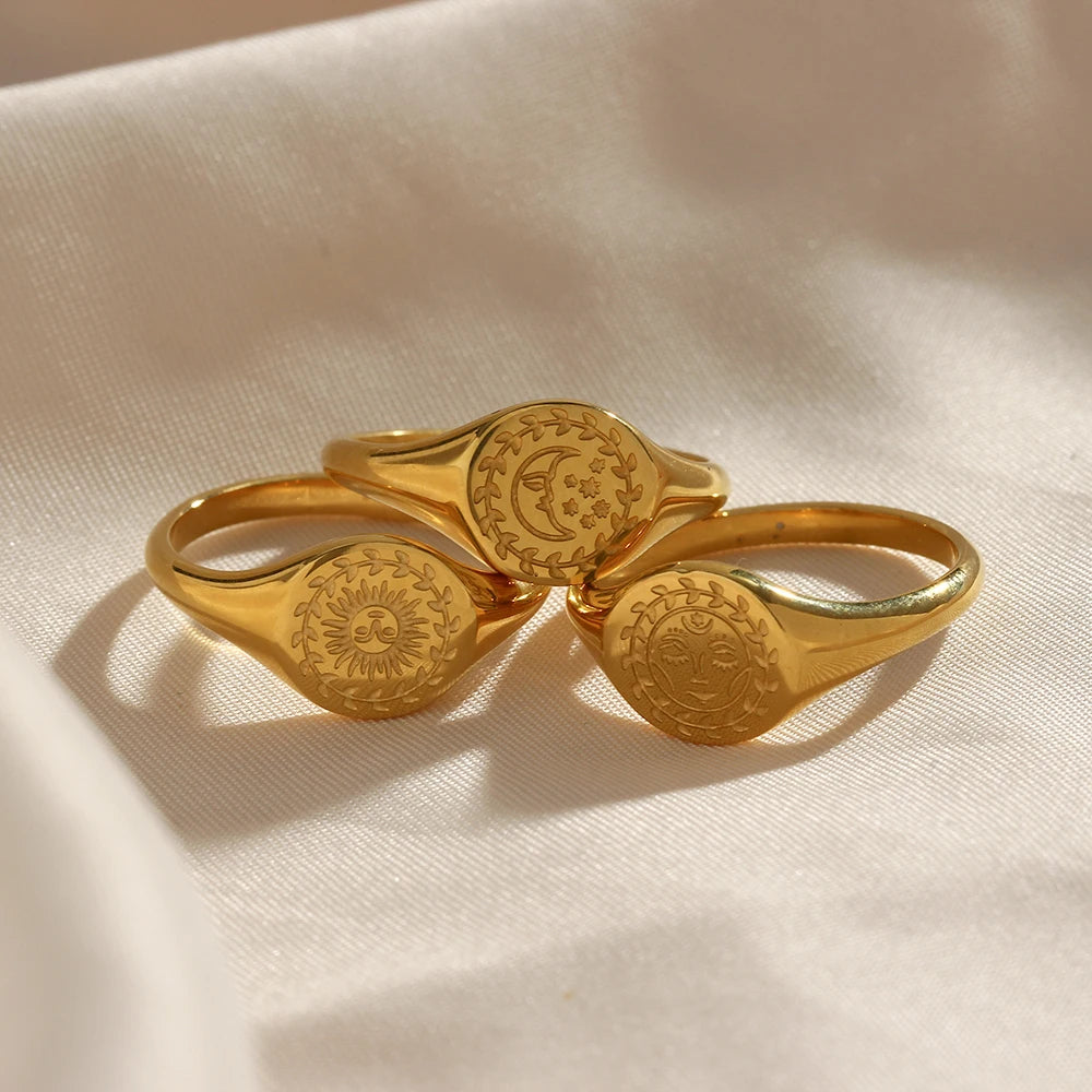 Gold Plated Moon Signet Ring