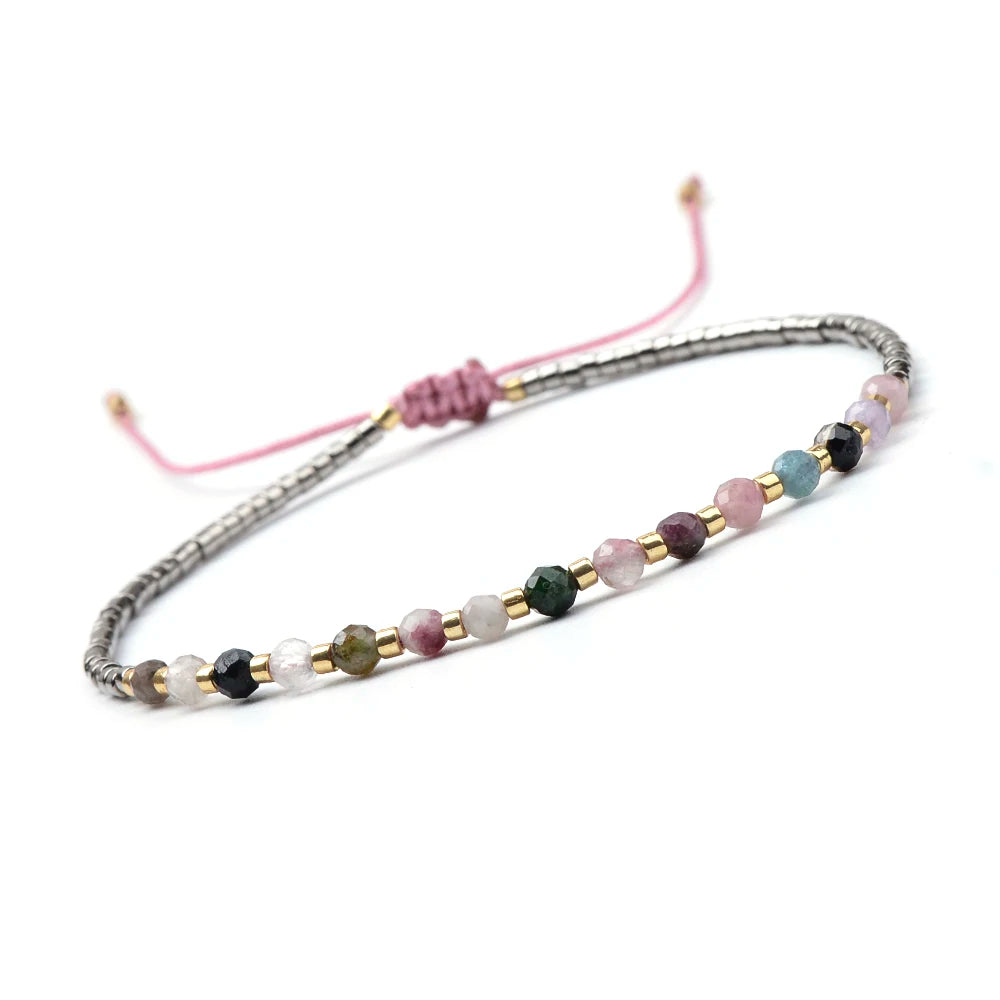 Natural Gemstone Bracelet - Amethyst, Garnet, Tourmaline, Black Spinel, Lapis, Labradorite