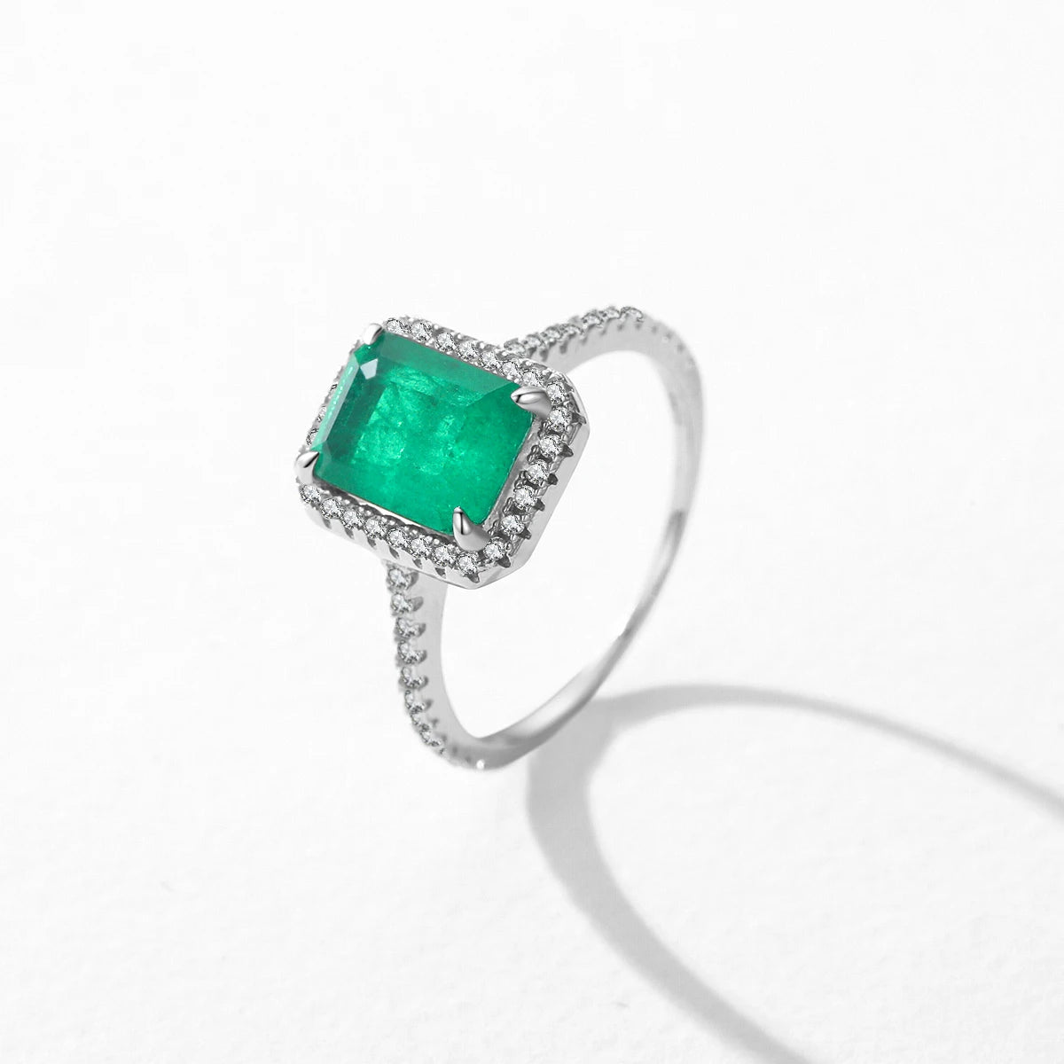 Zircon Emerald Ring – Platinum-Plated 925 Sterling Silver