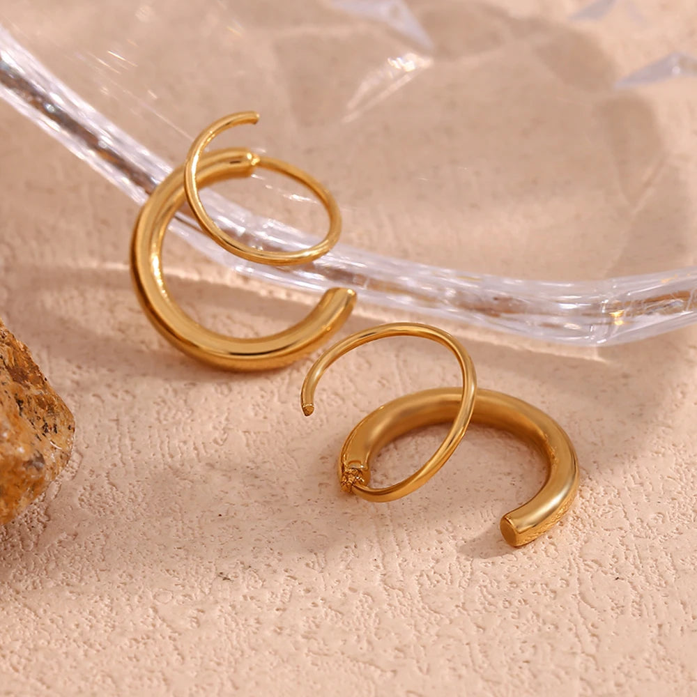 18K Gold Plated Double Layer Hoop Earrings