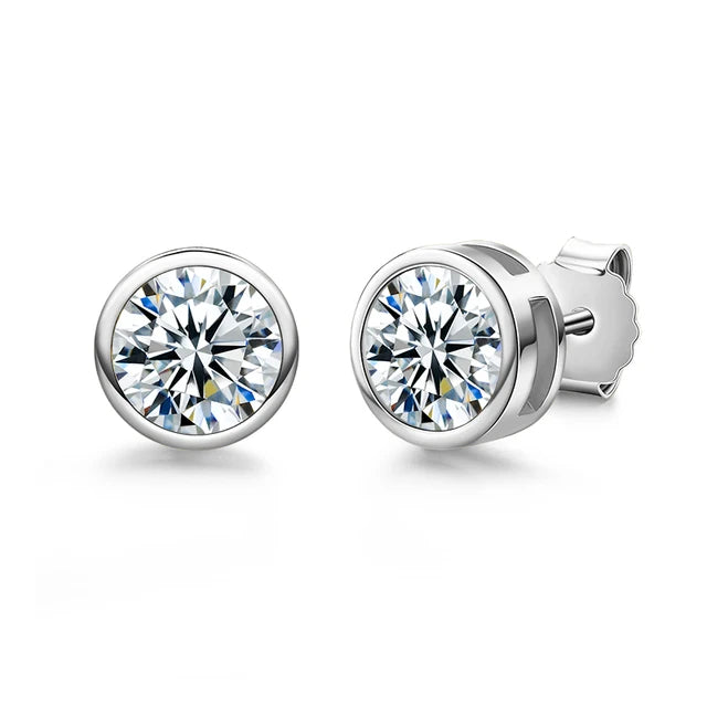 Bezel 0.5 Carat D Color Moissanite Diamond Stud Earrings