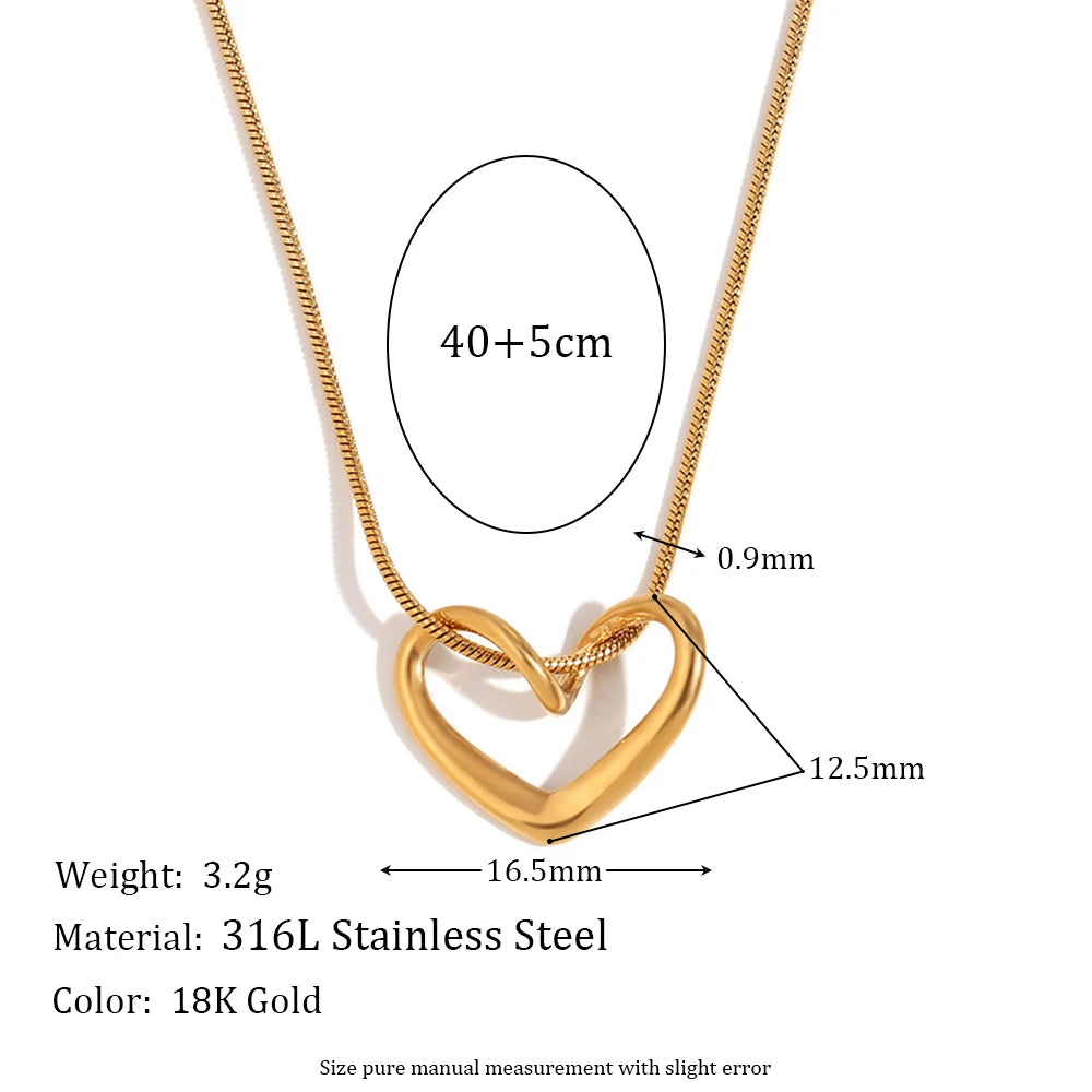 18K Gold Plated Heart Pendant Necklace with Thin Snake Chain