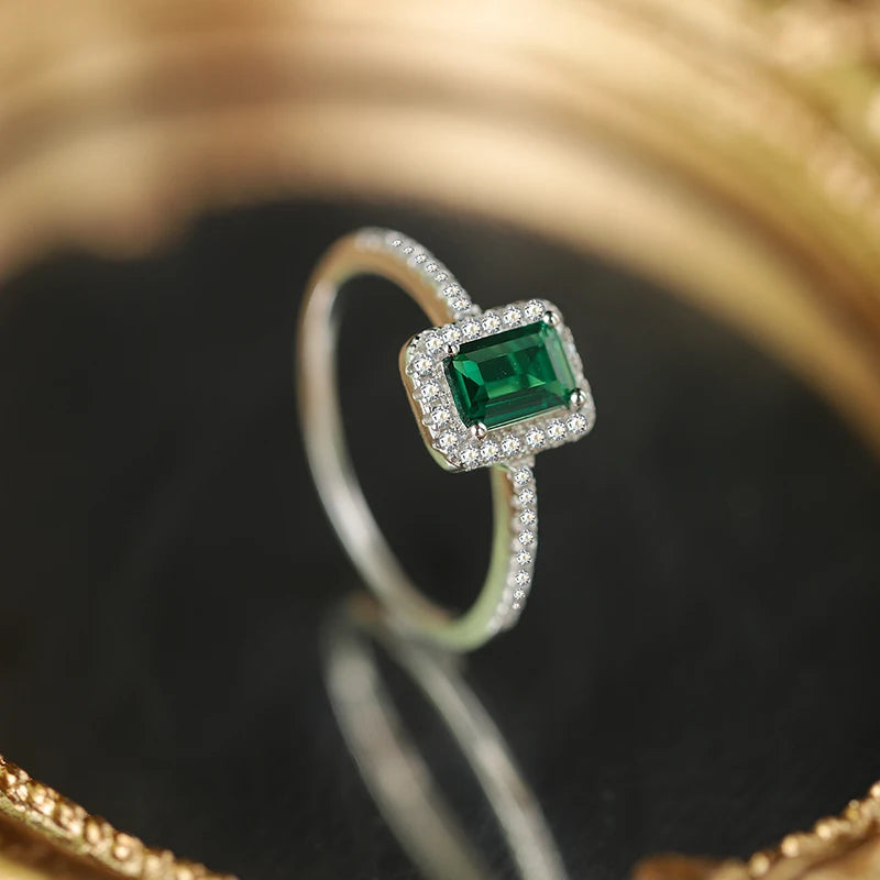 Rectangular Zircon Emerald Ring - S925 Sterling Silver