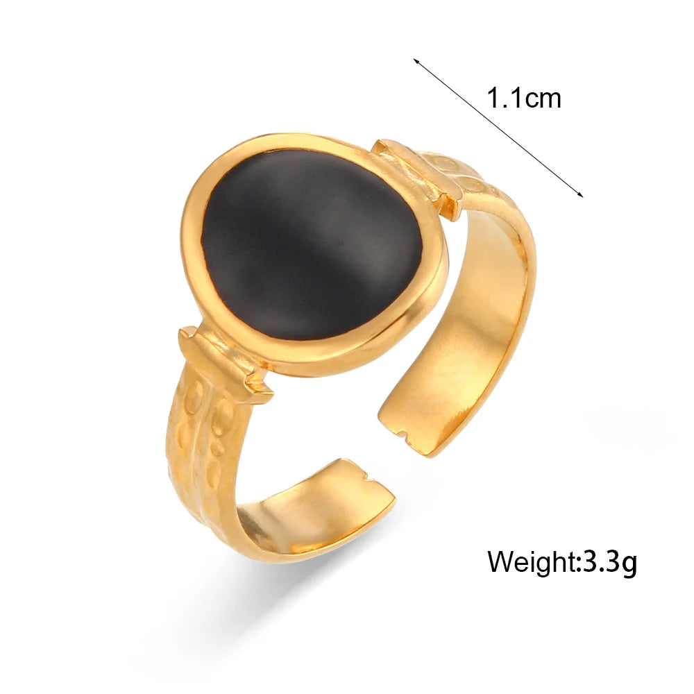 Gold-Plated Enamel Adjustable Statement Ring