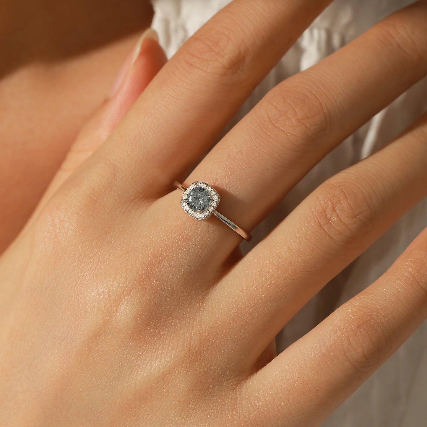 Gray Moissanite Ring - 925 Sterling Silver