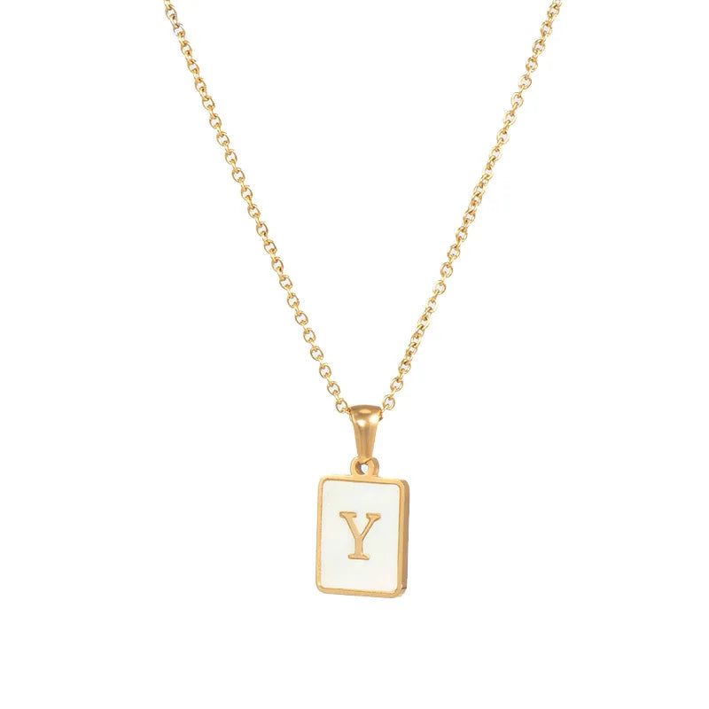 Mother of Pearl Shell and Gold Plated Initial Necklace