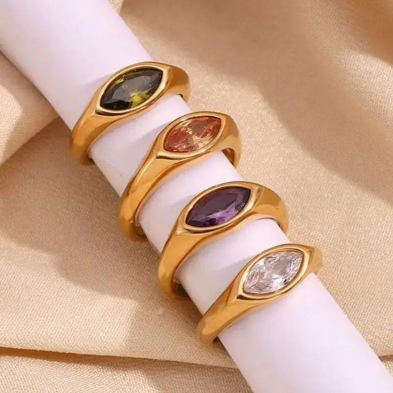 18K Gold Plated Horse Eye Zircon Seal Ring