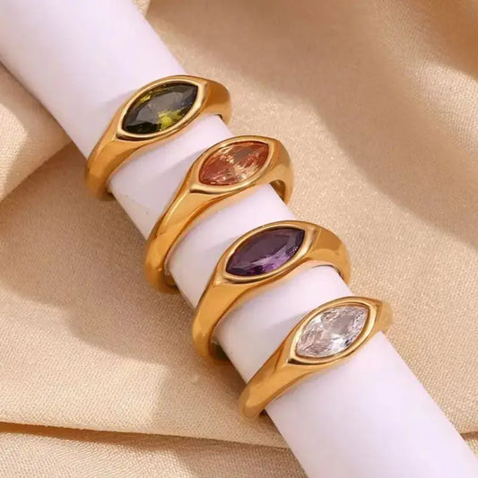 18K Gold Plated Horse Eye Zircon Seal Ring