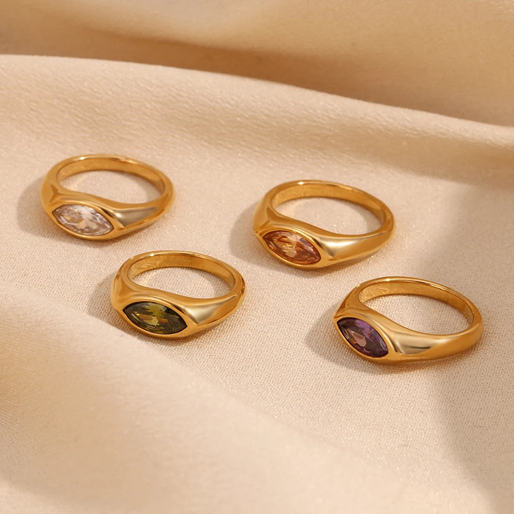 18K Gold Plated Horse Eye Zircon Seal Ring