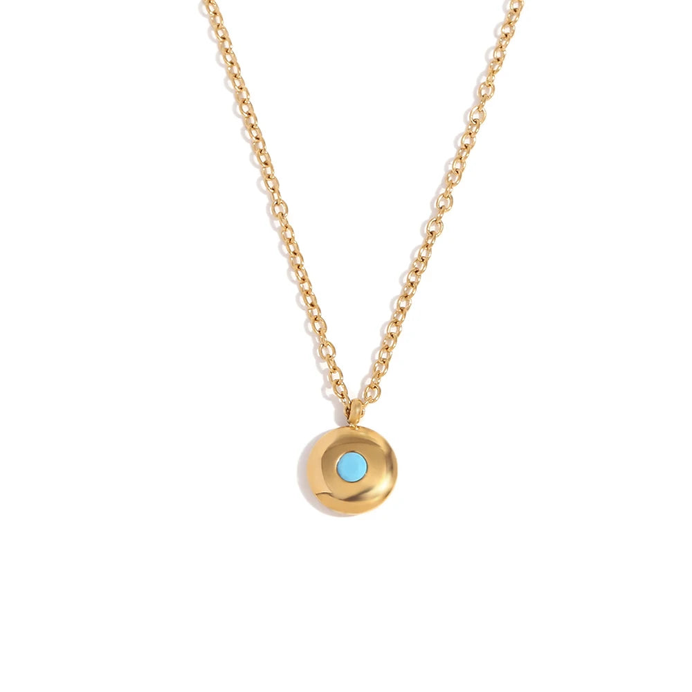 18K Gold Plated Birth Stone Round Card Small Pendant Necklace